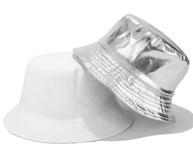 Joylife Metallic Bucket Hat Trendy Fisherman Hats Unisex Reversible Packable Sun Cap, Silver - Image 5